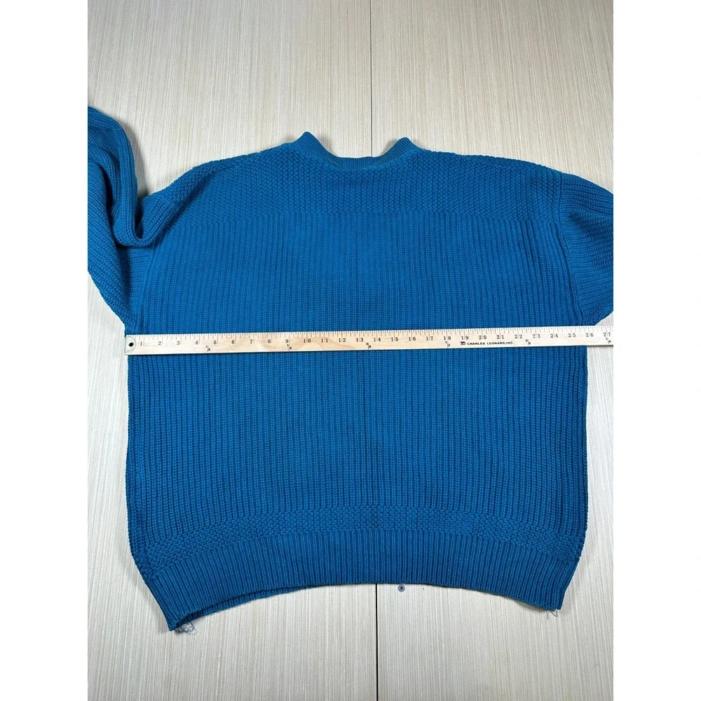 Vintage Eddie Bauer Sweater Mens Large Blue Cotton Knit Henley‎ Neck Outdoor